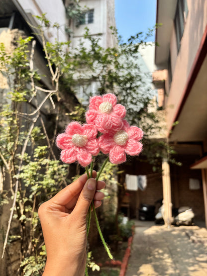 Crochet Puff Flower | Pink With White Dot
