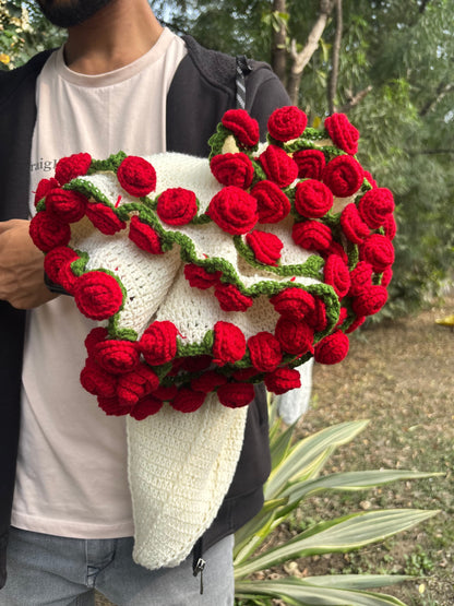 Red Rose Crochet Bouquet Blanket
