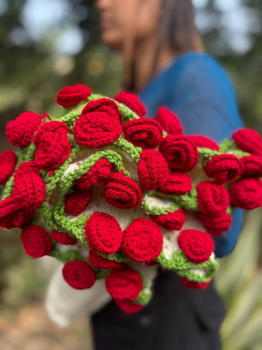 Red Rose Crochet Bouquet Blanket