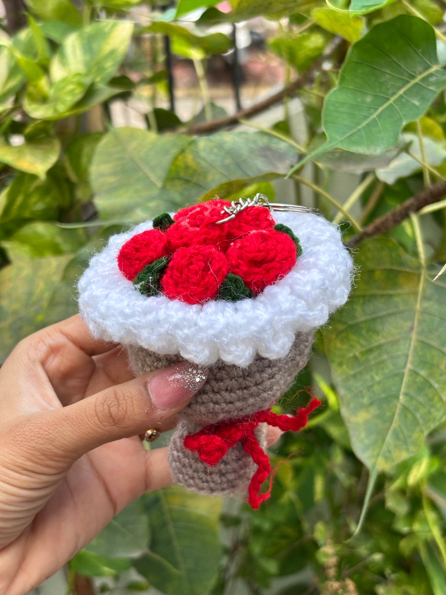 Crochet Bouquet Keychain 2.0 | Red Rose