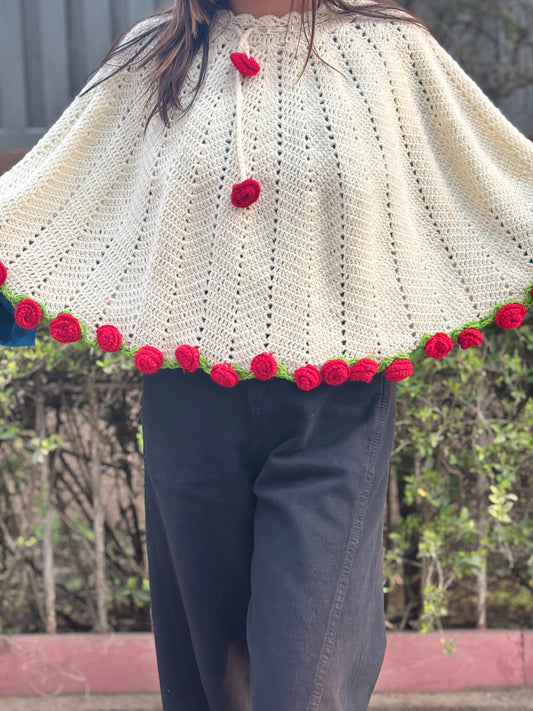 Red Rose Crochet Poncho Bouquet