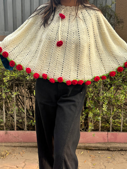 Red Rose Crochet Poncho Bouquet