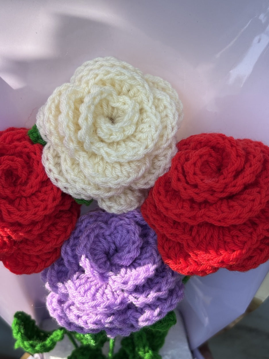 Crochet Bouquet | Red White Lavendar Gulmohar Gulab