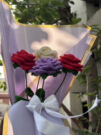 Crochet Bouquet | Red White Lavendar Gulmohar Gulab