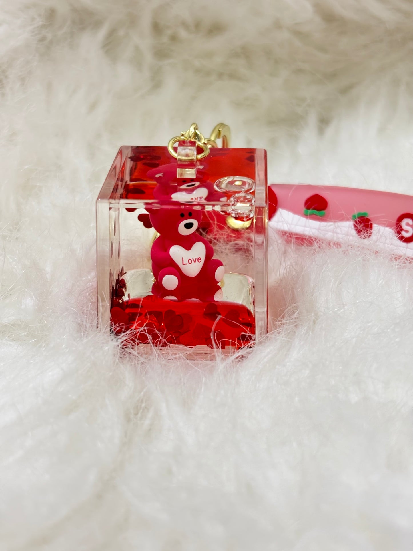 Keychain | Red Heart Teddy Liquid Bottle