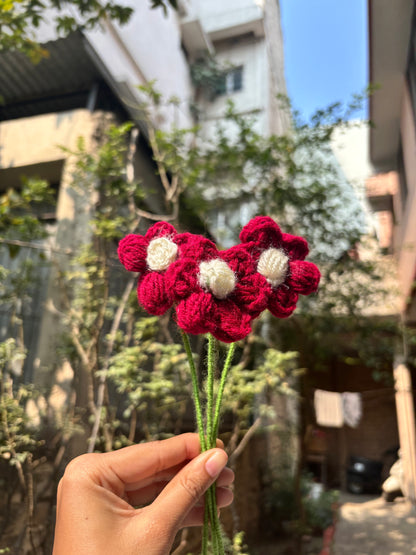 Crochet Puff Flower | Red with White Dot