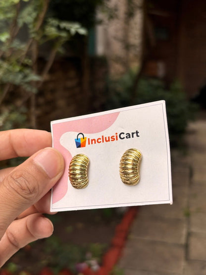 Ribbed Dome Anti-Tarnish Gold Stud Earrings