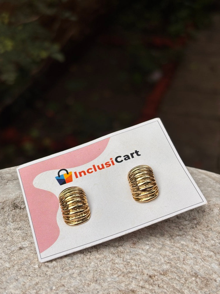 Ribbed Dome Anti-Tarnish Gold Stud Earrings