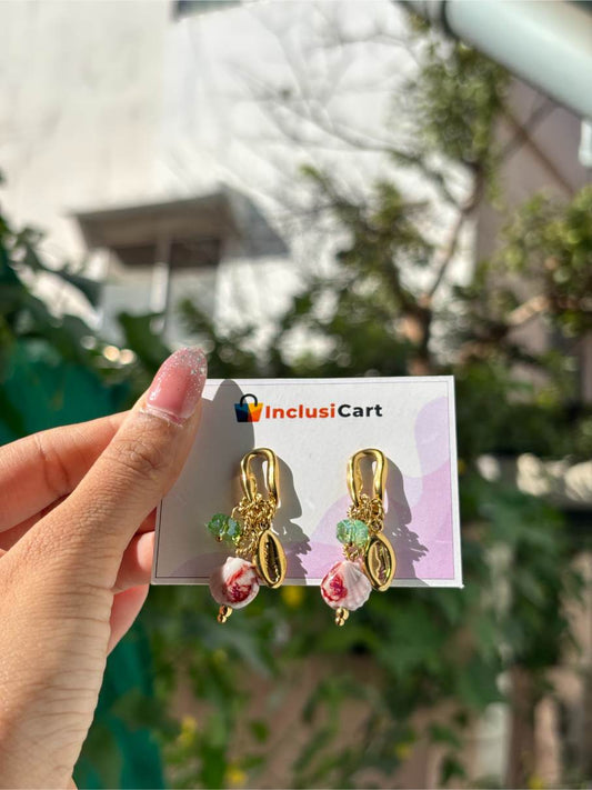 Anti tarnish Earrings | Sea Shell Crystal Studs