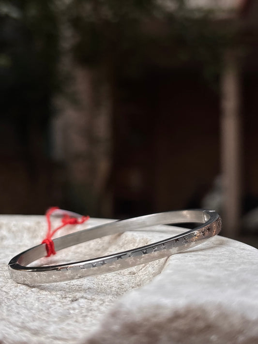 Silver Bracelet with Star Engravings