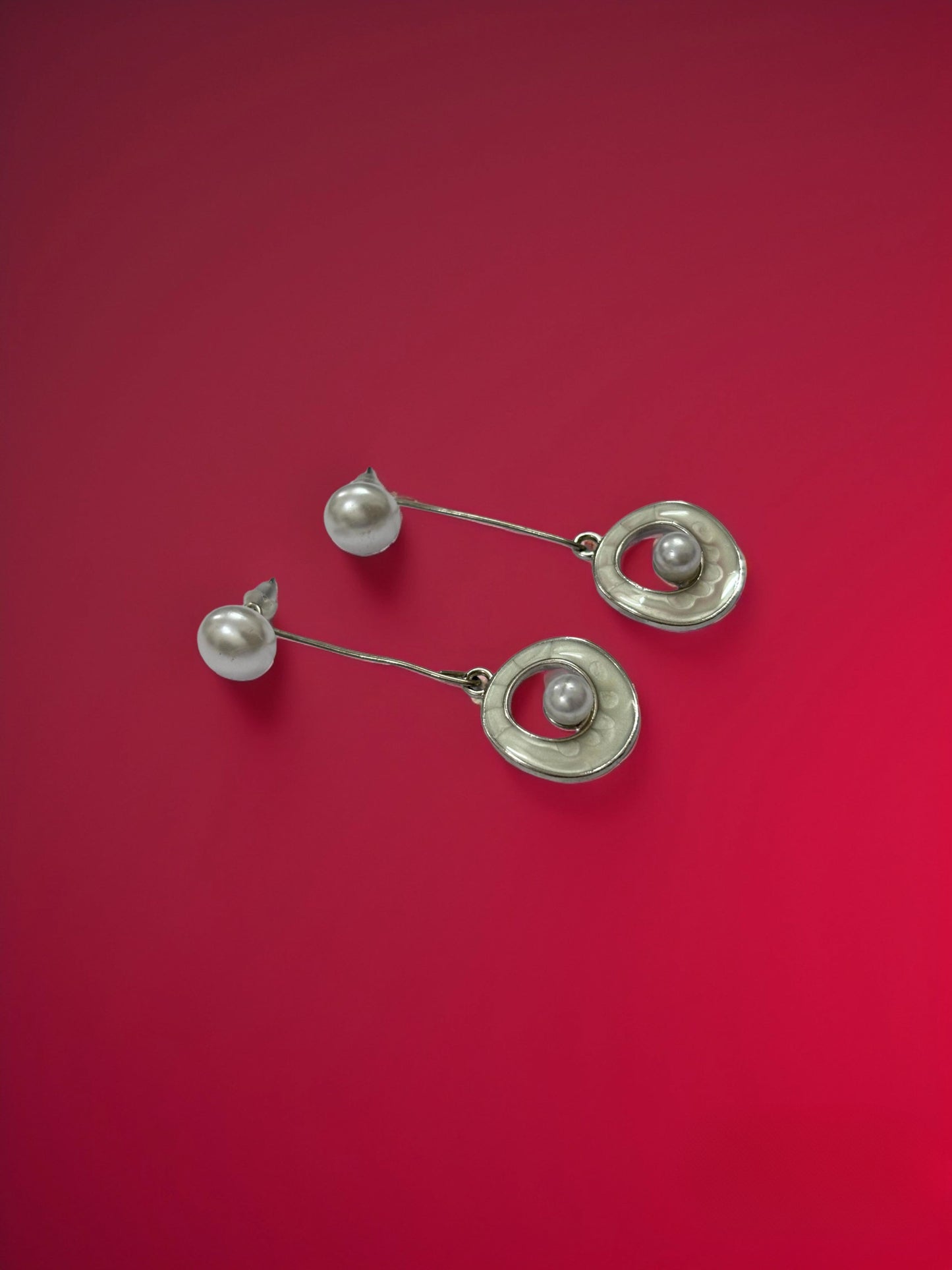 Silver Orbit Pearl Danglers