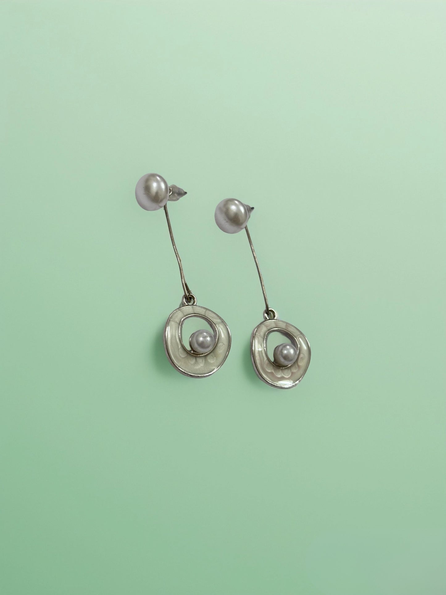 Silver Orbit Pearl Danglers