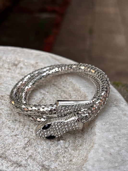 Silver Snake Wrap Bracelet with Crystal Detailing – Anti-Tarnish