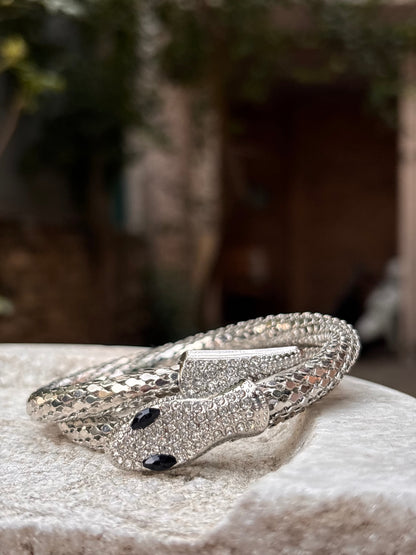 Silver Snake Wrap Bracelet with Crystal Detailing – Anti-Tarnish