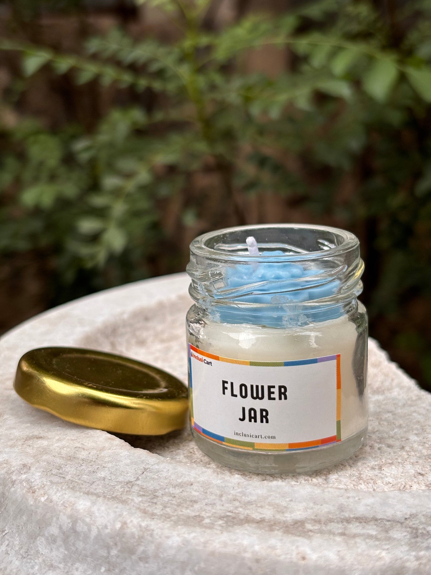 Small Flower Jar Candle Blue