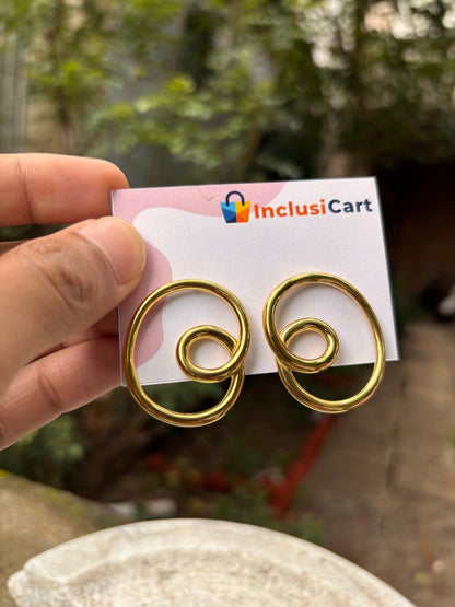 Anti-Tarnish Spiral Swirl Gold Statement Earrings