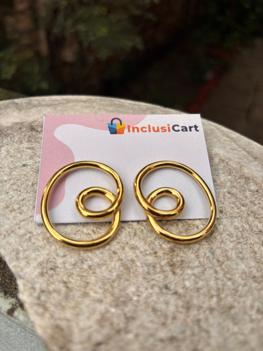 Anti-Tarnish Spiral Swirl Gold Statement Earrings