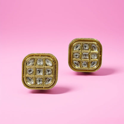 Square Grid Diamond Stud Earrings