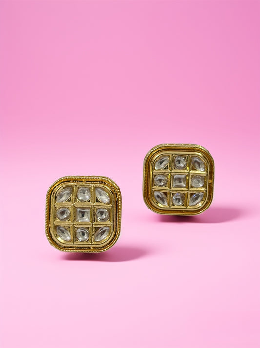 Square Grid Diamond Stud Earrings