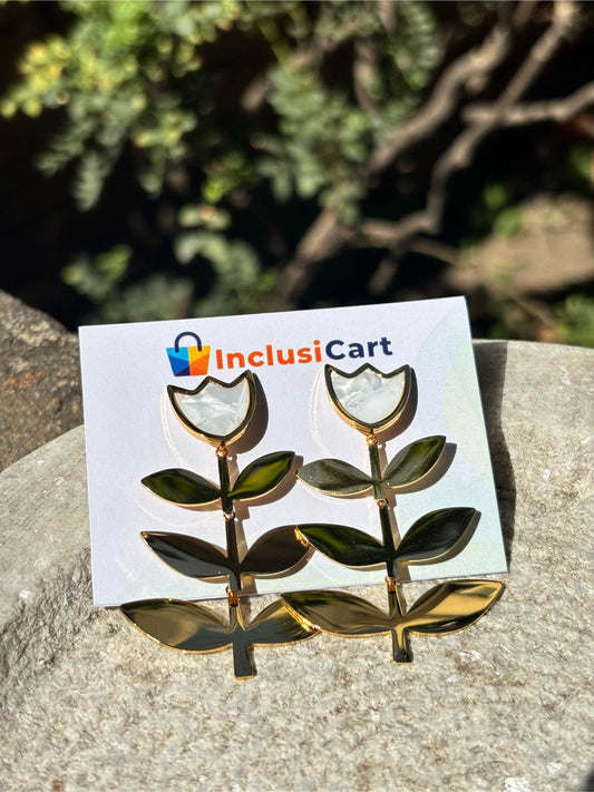 Anti tarnish Earrings | Stem Leaf Studs
