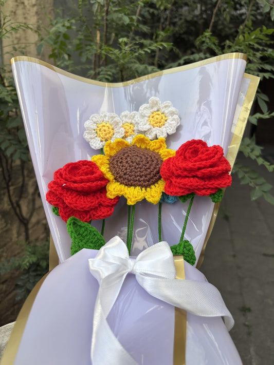 Crochet Bouquet | Sunflower Gulmohar Gulab Daisy