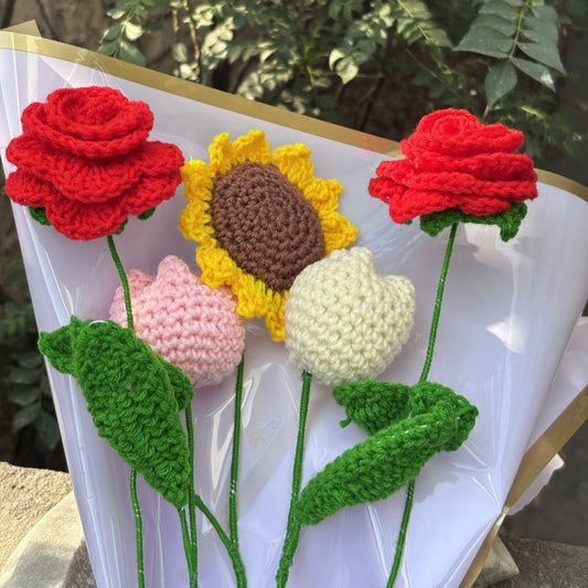 Crochet Bouquet | Sunflower Red Rose Tulip