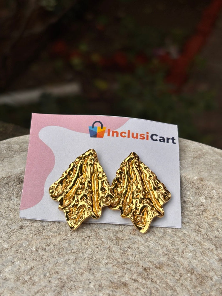 Textured Abstract Leaf Anti-Tarnish Statement Earrings