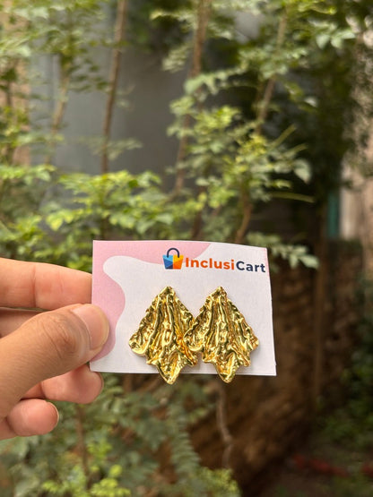 Textured Abstract Leaf Anti-Tarnish Statement Earrings