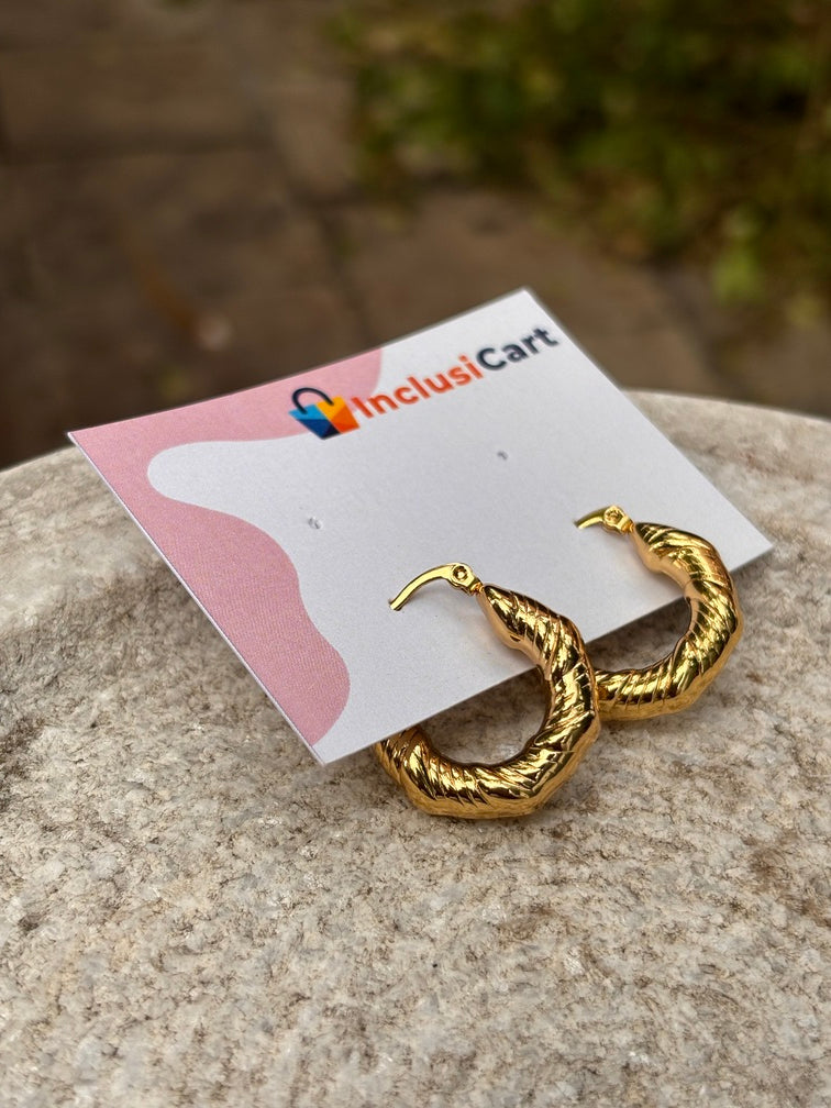 Textured Anti Tarnish Gold Hoop Earrings for Women