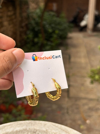 Textured Anti Tarnish Gold Hoop Earrings for Women