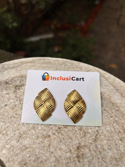 Textured Leaf Anti-Tarnish Gold Stud Earrings