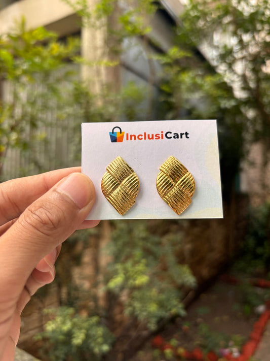 Textured Leaf Anti-Tarnish Gold Stud Earrings