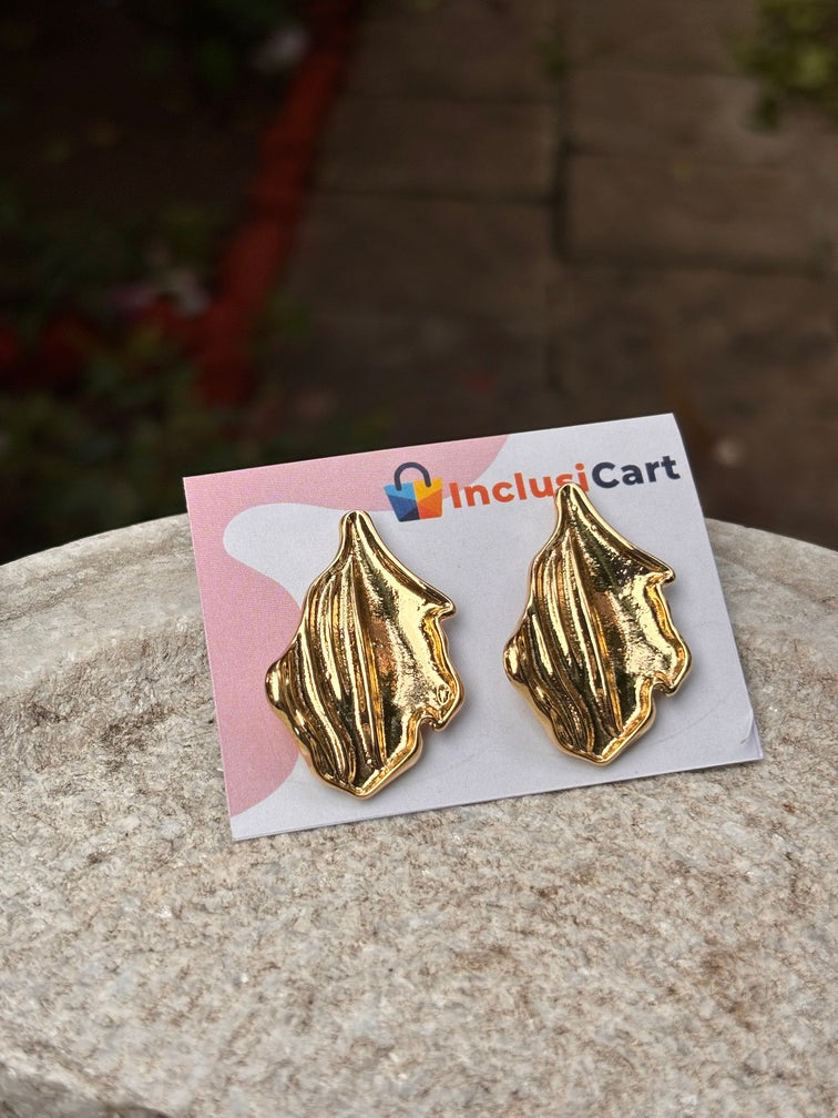Textured Leaf Gold Anti-Tarnish Earrings