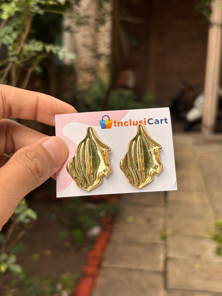 Textured Leaf Gold Anti-Tarnish Earrings