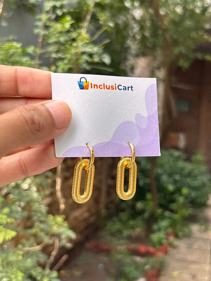 Textured Link Anti-Tarnish Gold Earrings