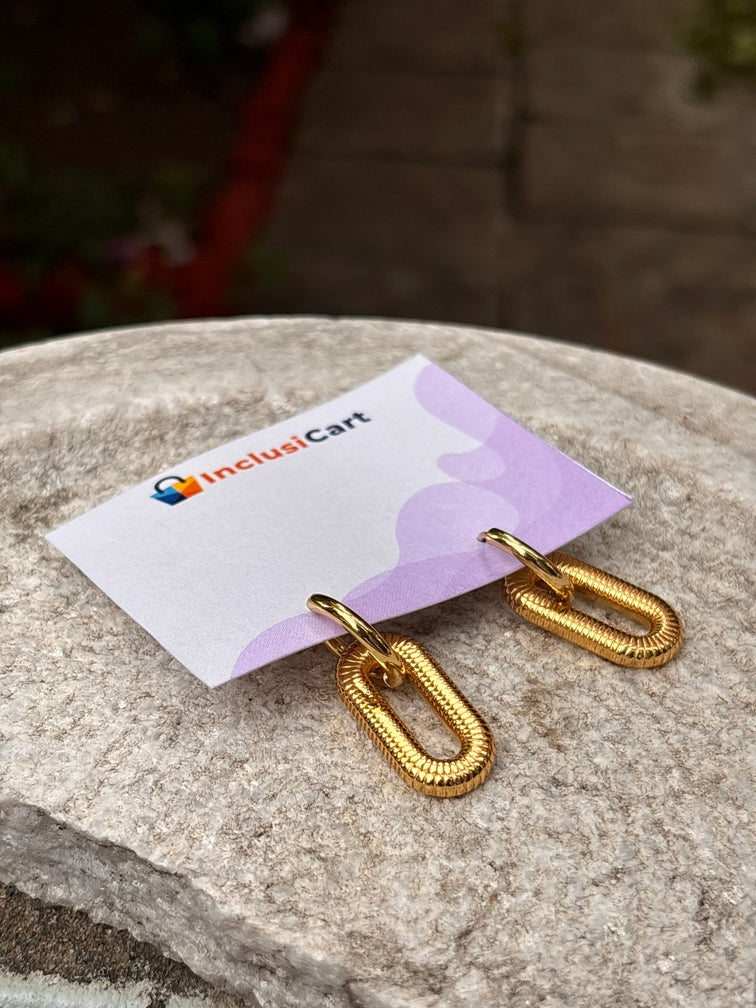 Textured Link Anti-Tarnish Gold Earrings