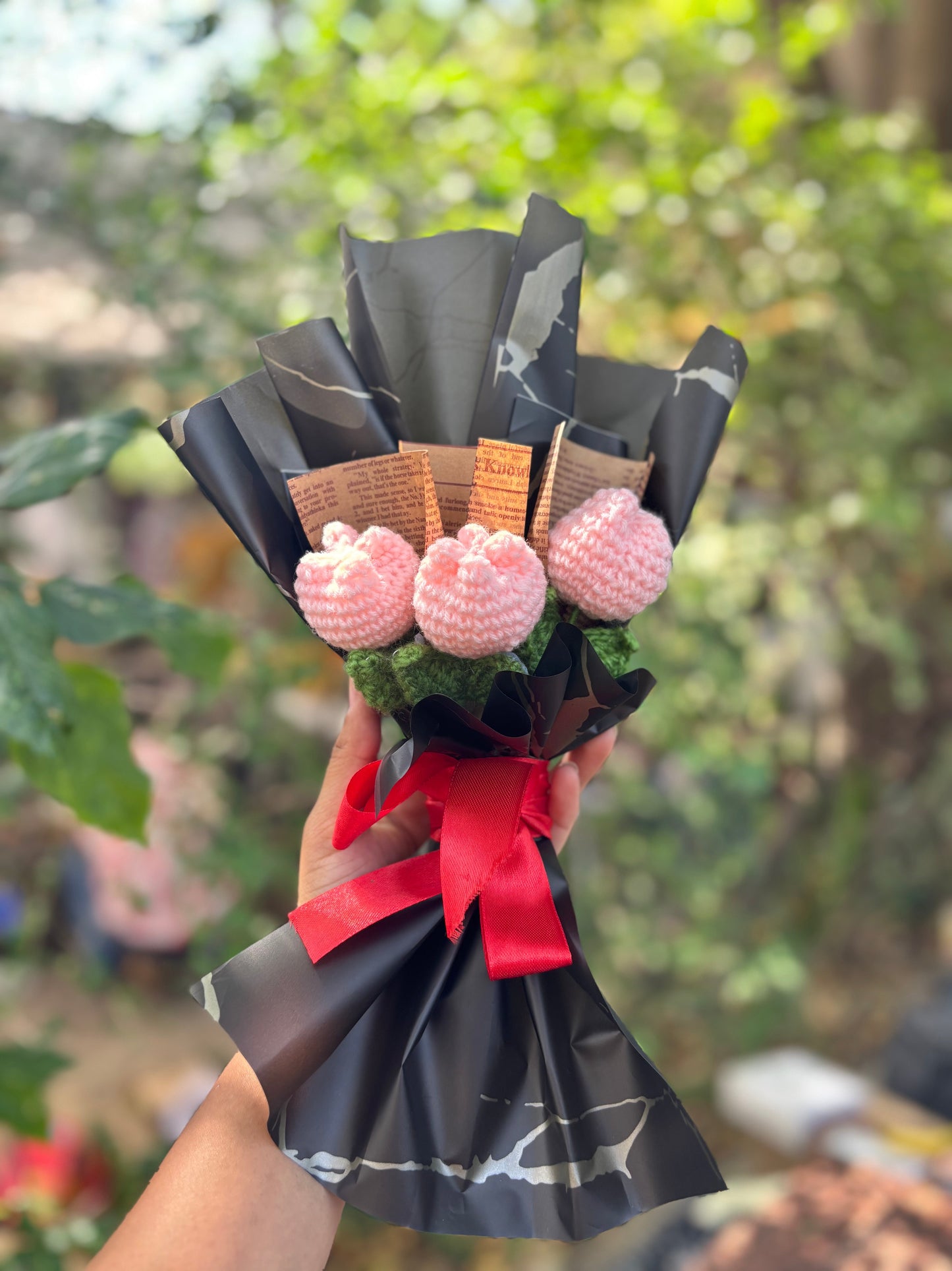 Crochet Flower Bouquet | Mini Triple Tulip | Baby Pink
