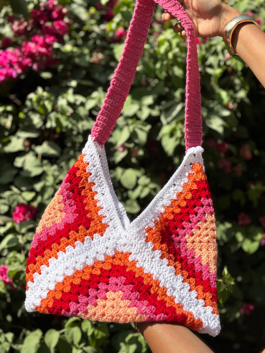 Crochet Tote Bag | Multi Color Triangle