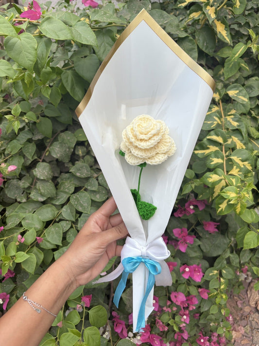 Crochet Bouquet | White Gulmohar Gulab