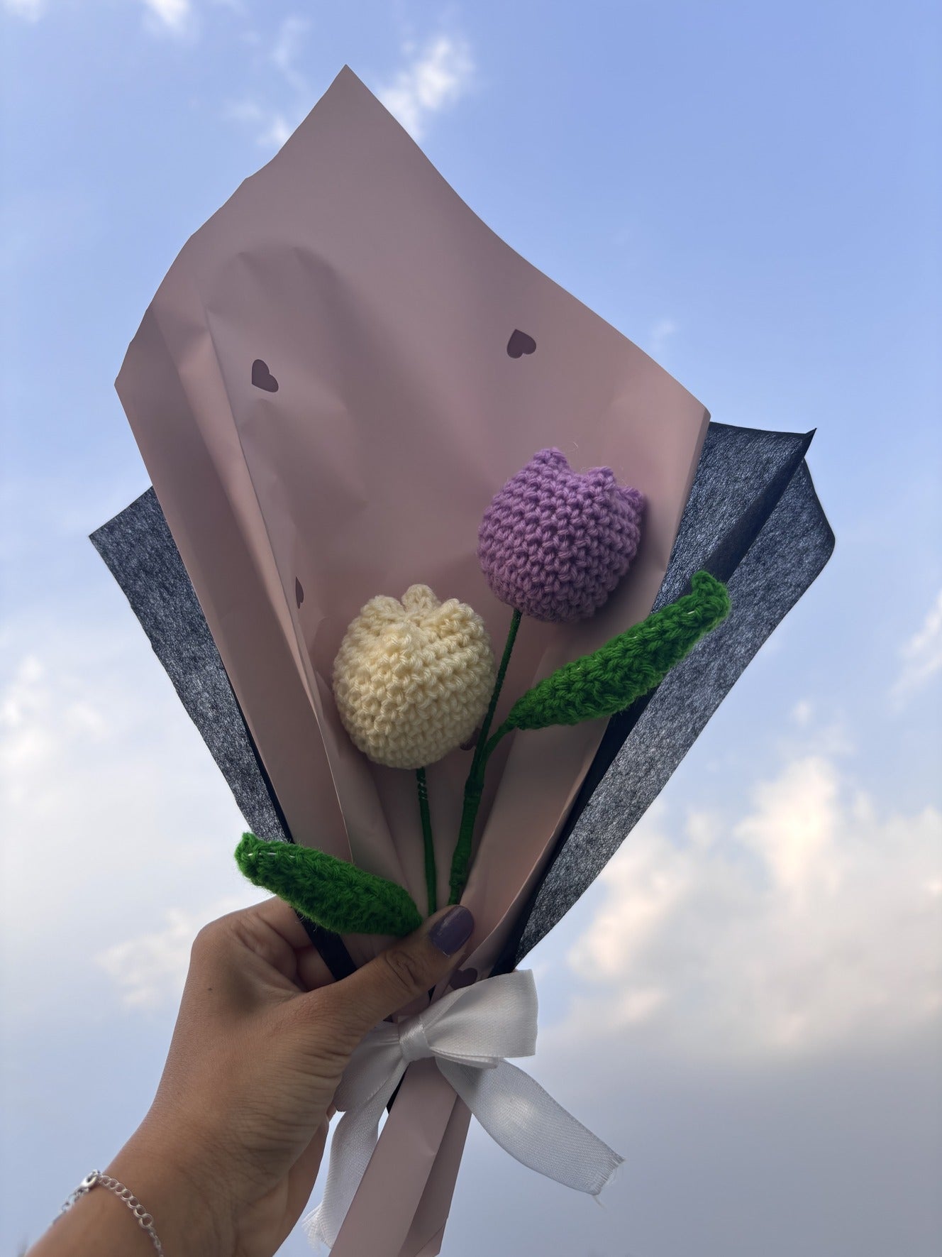 Crochet Bouquet | White Lavender Double Tulip