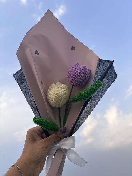 Crochet Bouquet | White Lavender Double Tulip