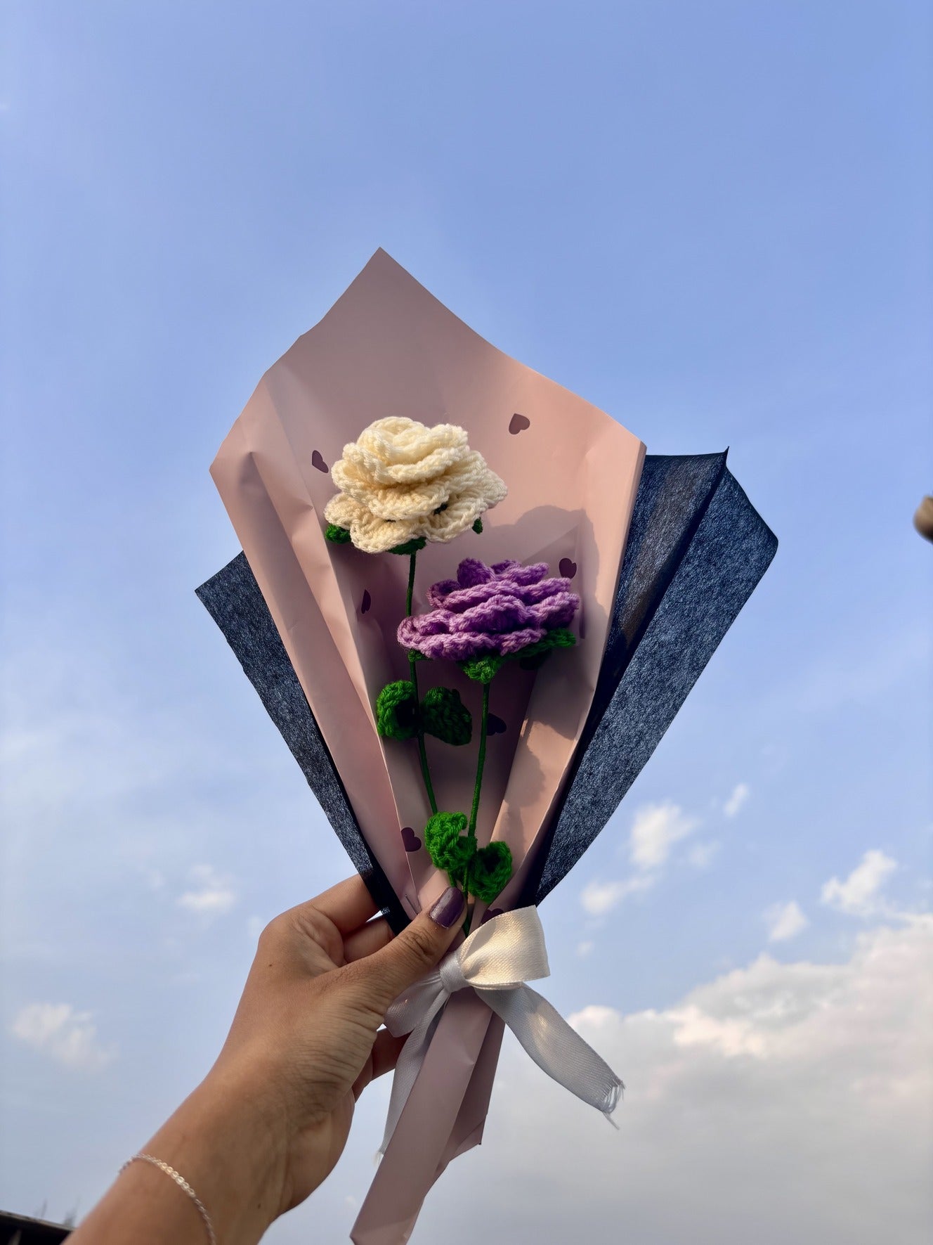 Crochet Bouquet | White Lavendar Gulmohar Gulab