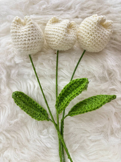 Tulip Crochet Flower | White