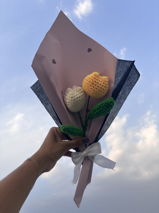 Crochet Bouquet | White Yellow Double Tulip