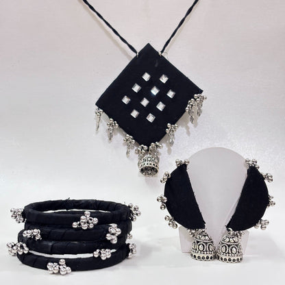 Handmade Fabric Jewellery Set | Chandni Charcoal