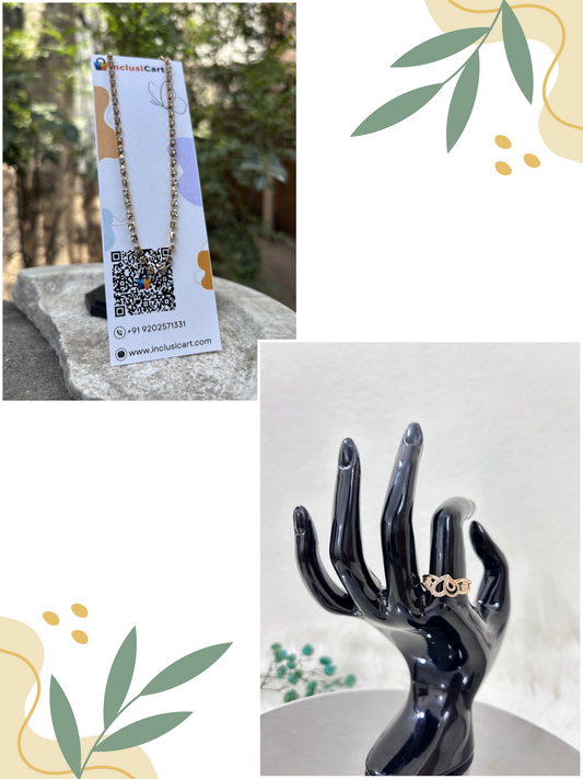 Diamond Link Necklace | Golden Heart Ring | Combo