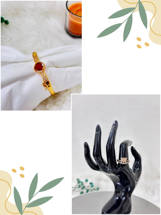 Ruby Glow Bracelet | Golden Crown Ring | Combo