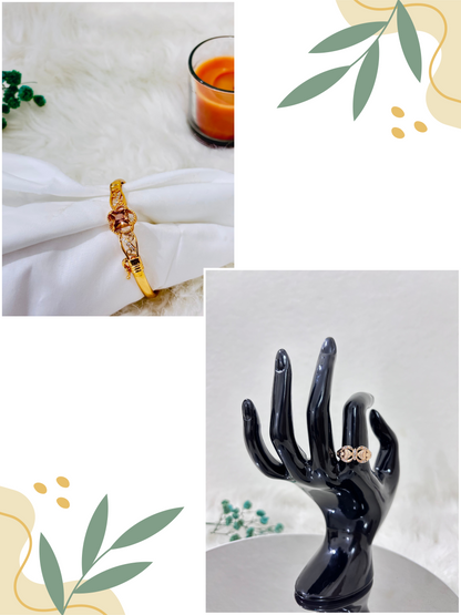Caramel Glow Bracelet | Golden Zirconia Stone Ring | Combo
