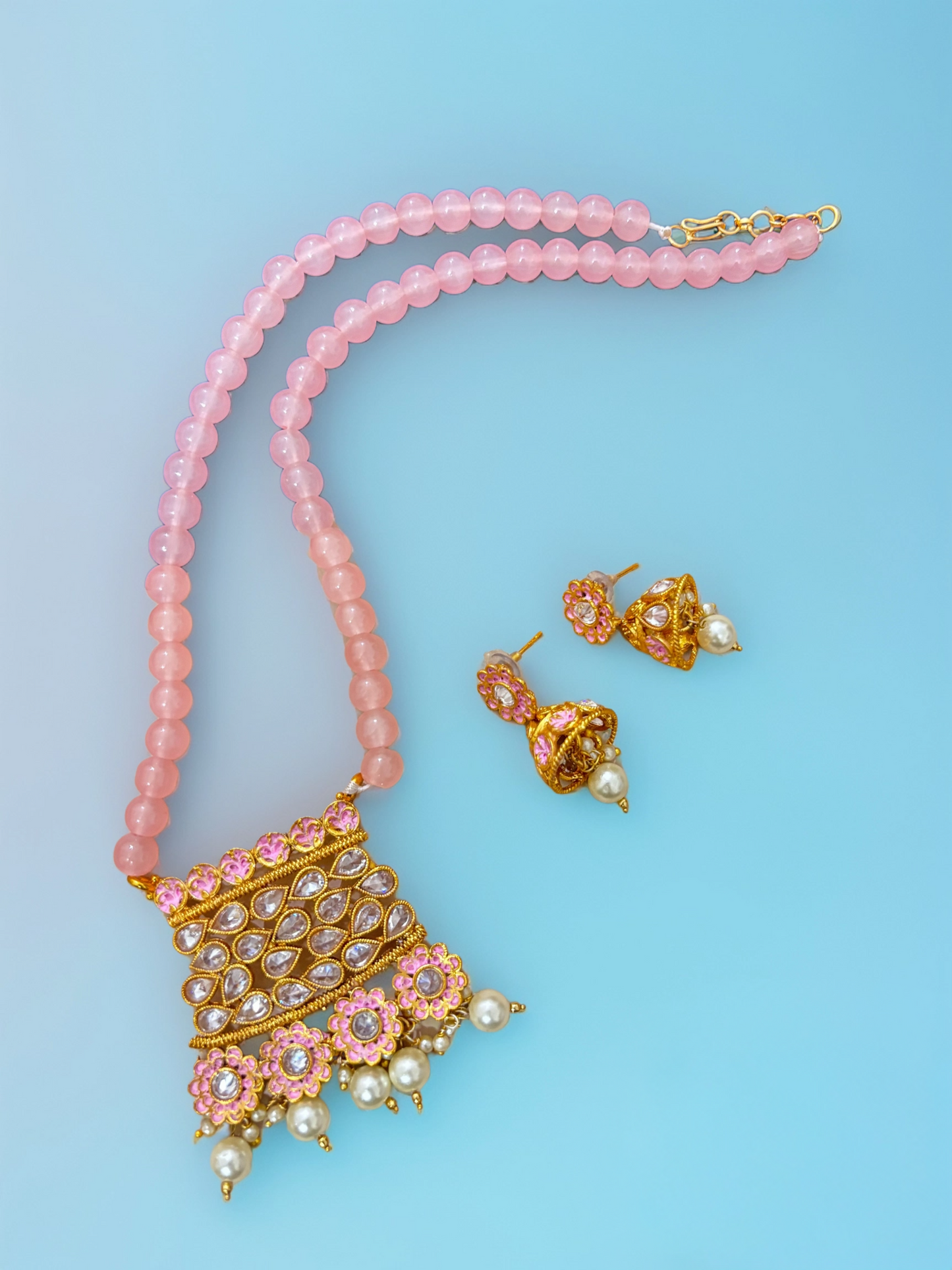 PInk Beads Elegant Kundan Set