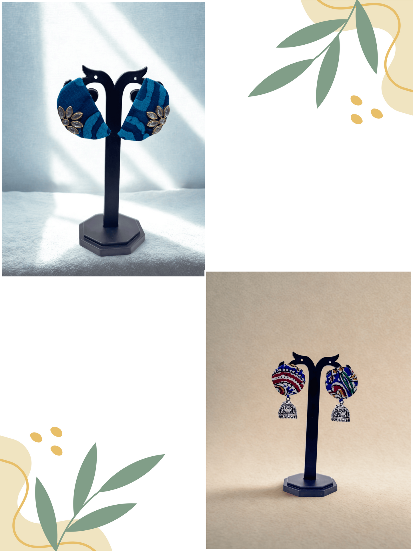 Indigo Bloom | Boho Jhumki | Fabric Earrings Combo